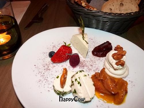 Variation of cheese, with tomato jam and crackers. at Kopps in Berlin
