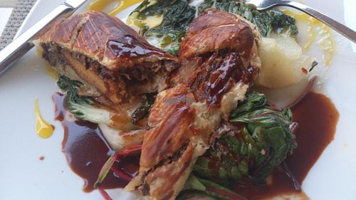 Lupin Wellington with braised bok choy and gravy at Kopps in Berlin