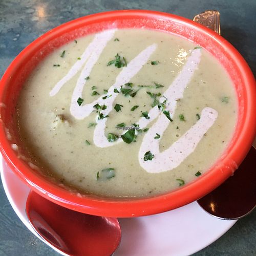 Cream of Broccoli vegan soup at cafegSC in Santa Cruz
