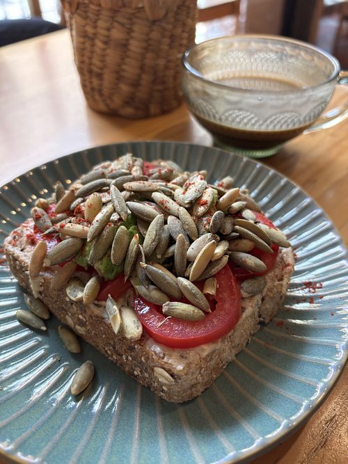 Tosta y latte  at Mi Barrio Cafe in Puebla