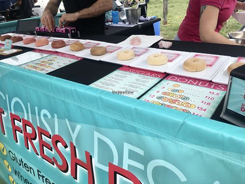 The donut selection at the West End Market  at OMG! Decadent Donuts in Ascot
