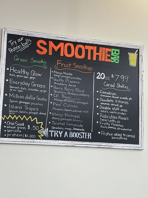 Full menu board   at The Shakery Smoothie Bar in Cedar Falls