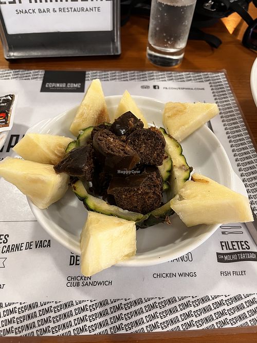 Vegan blood sausage and pineapple   at Espinha.come in Sao Miguel