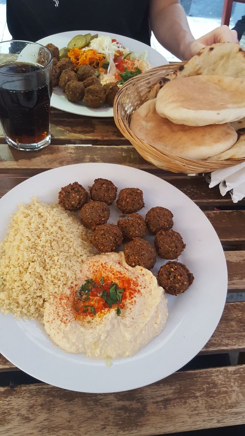 Main dish falafel with hummus and couscous. at Hummus Bar - Oktober in Budapest