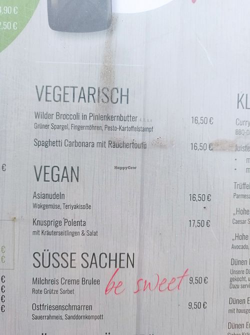 Vegetarian and vegan menu at Hohe Düne in Juist