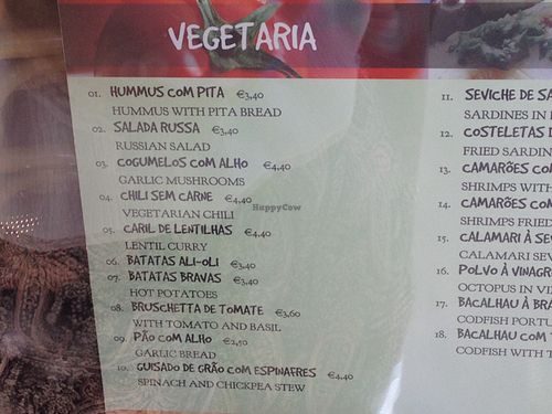 Veg menu at Meu Limao in Lagos
