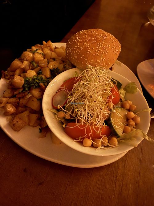 Vegane Burger, Bratkartoffeln und Salat  at Hotel Galactica in Muenster