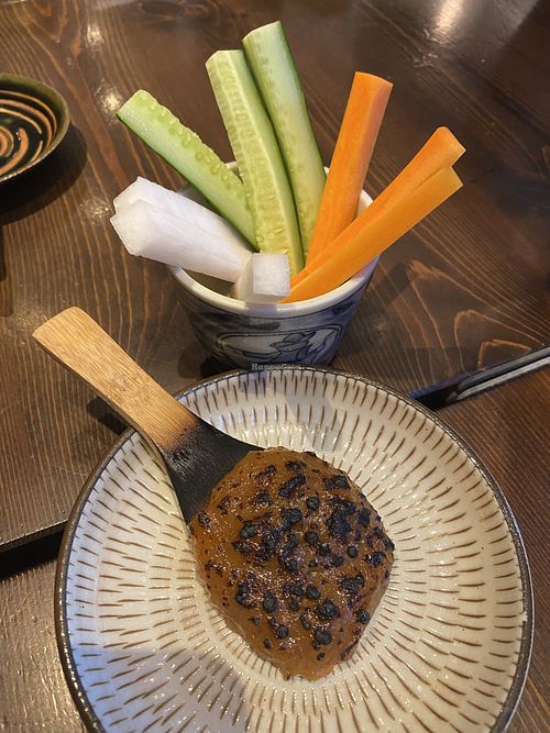 Miso and veg sticks  at Kagetsuan in Tokyo