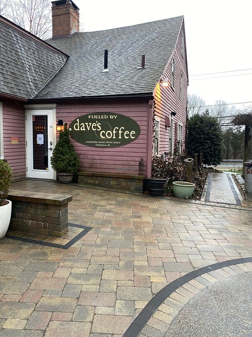Lots of eclectic outdoor seating  at Dave's Coffee in Charlestown