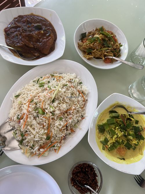 Different vegan curries and fried vegetable rice  at Tao in Marawila