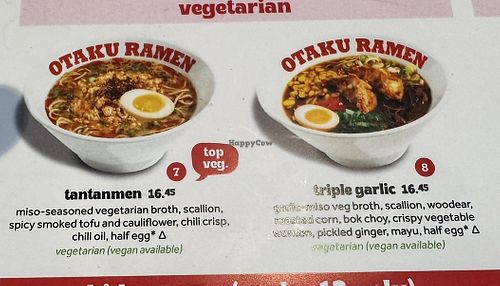 Vegetarian ramen menu, both can be made vegan by removing the egg, ask when orderingg  at Otaku Ramen in Nashville