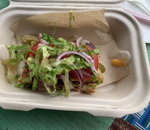 Half of a gluten-free burger  at La Jenelle Natural Cafe in Oxnard
