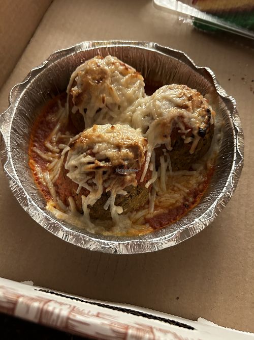 Vegan meatballs with cheese  at Umberto's of Oyster Bay in Oyster Bay