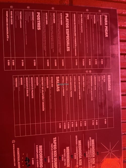 Other side of menu  at KOI Beer & Dumplings - Lavalleja in Buenos Aires