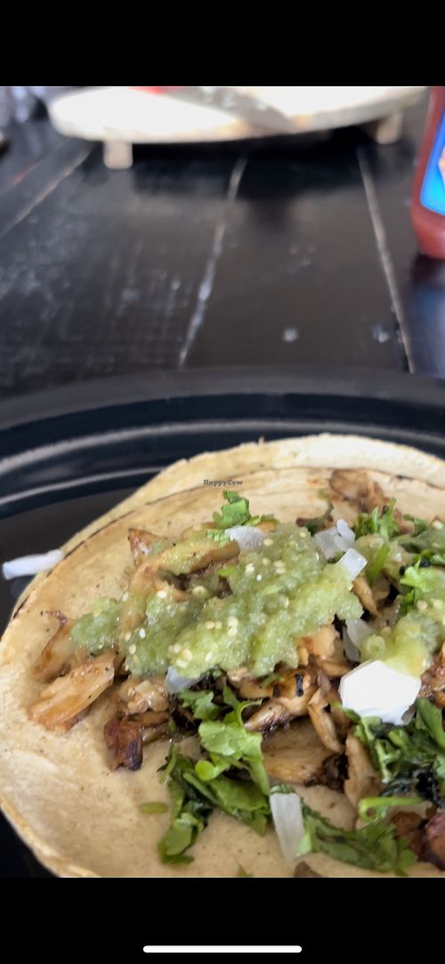 “Tripa” made of oyster mushrooms! You add your own salsa and cilantro  at V De Vegano  in Mexico City