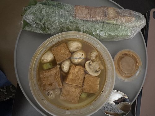 Tom yum soup cup and tofu rolls  at Kinn Thai Cuisine in Fort Collins