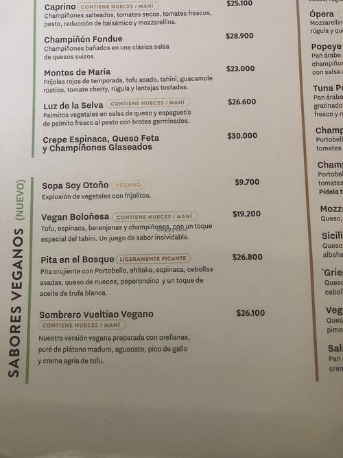 Vegan section as of 8/23  at Crepes & Waffles - San Pedro in Cartagena