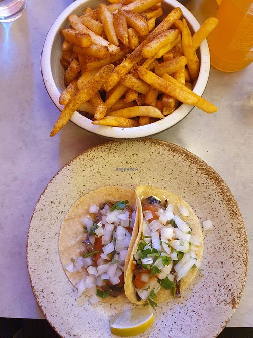 Fries/Papas Fritas $13.00, Muhsroom Tacos/Hongos Al Ajillo $10.00 (Taco Tuesday) - Tasty! at Super Chido in Seddon