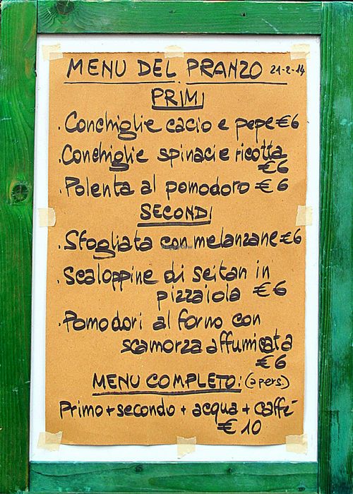 daily lunch menu at Il Sedano Allegro in Florence