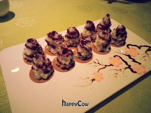 Yam with blueberry sauce - AMAZING! at Fu Hui Ci Yuan Vegetarian Restaurant in Beijing