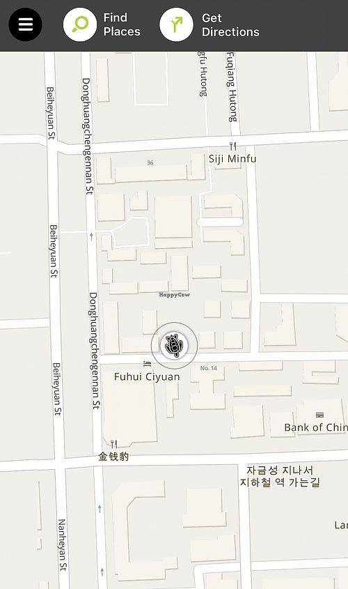 Location on a map. This place is difficult to find, A taxi driver struggled. at Fu Hui Ci Yuan Vegetarian Restaurant in Beijing