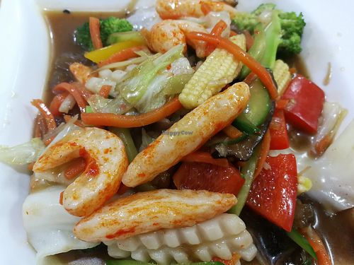 veggies with faux seafood at Amagi Queen - 天城女王 in Hualien