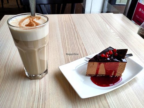 Vegan chocolate cake and chai at Cake House Café in Tampere