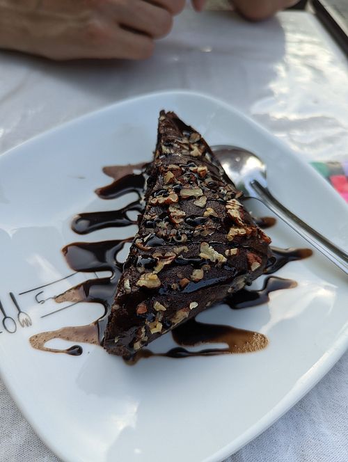 Vegan chocolate brownie at La Tradición in Palenque