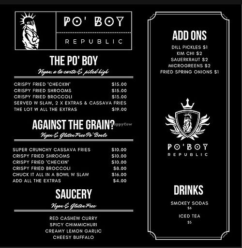 Menu  at Po' Boy Republic in Bellingen
