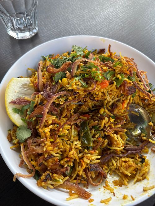 Vegan Biriyani (already ate half of it).   at Urban Momo in San Mateo
