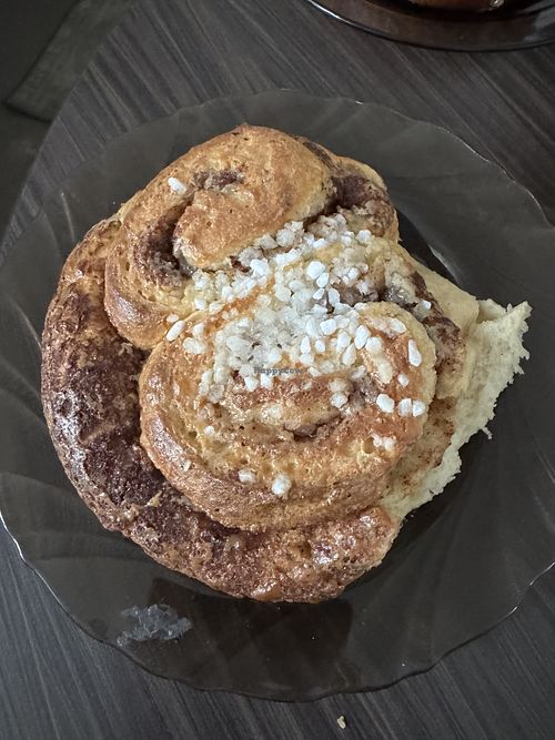 Cinnamon bun. Check out the pearl sugar! Fancy!  at Kahvila Rakastan in Helsinki
