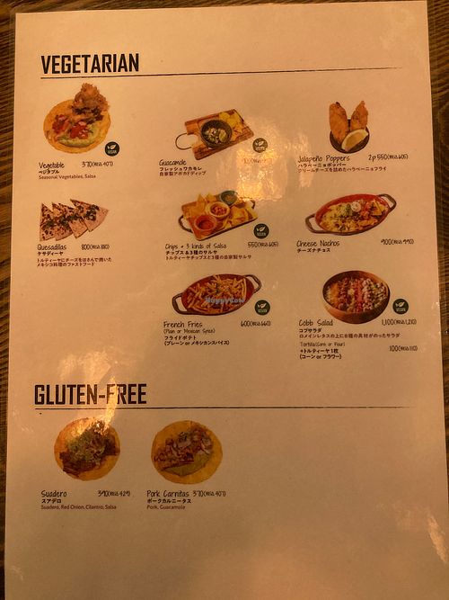 Vegetarian menu at TACO FANATICO in Nagoya
