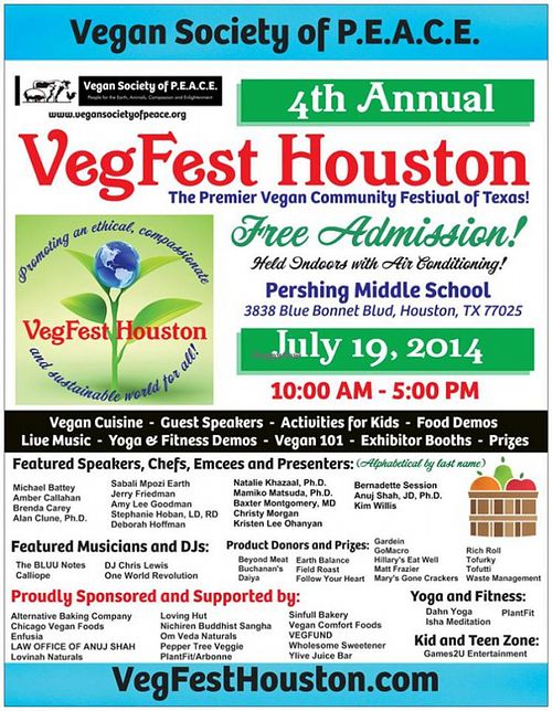 VegFest Houston flyer at Vegan Society of PEACE in Houston