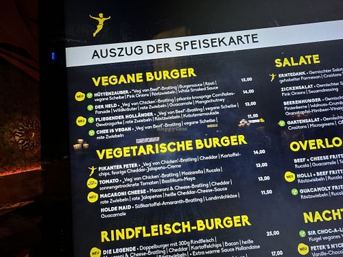 menu  at Peter Pane in Nuremberg