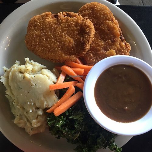 mushroom gravy, herbed mash, crispy gardein  at Green Vegetarian Cuisine at Alon in San Antonio