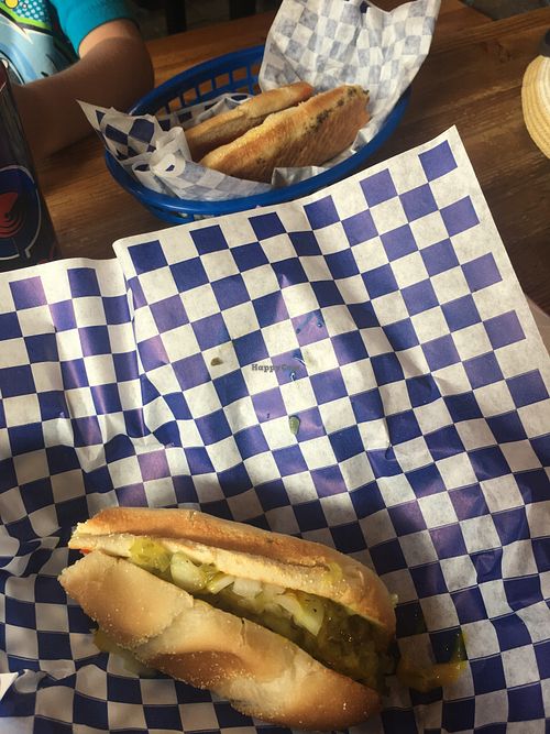 Brats with dill relish and sweet and sour mustard. at Munchen Haus in Leavenworth