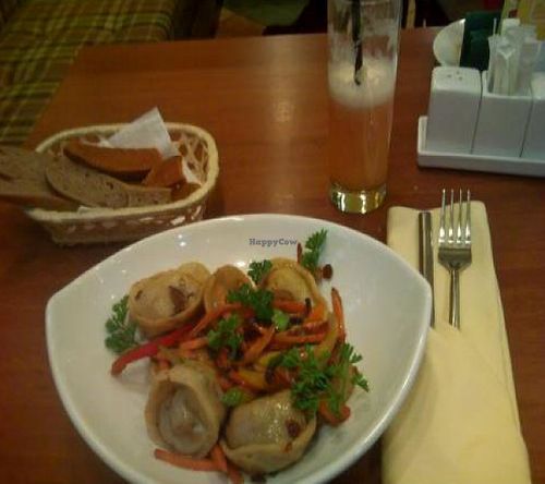 Russian dumplings with seitan at Cafe SOK in Moscow