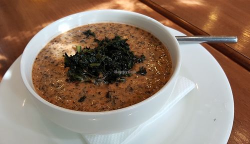 Seaweed soup, tomato and cucumber - Суп из водорослей, томата и огурца at Cafe SOK in Moscow