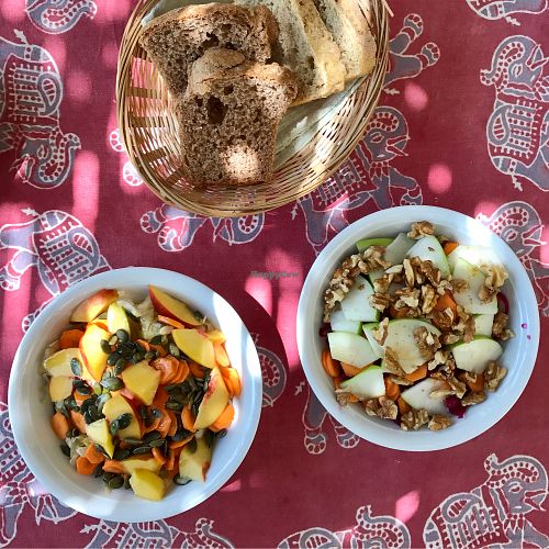 Two kinds of raw vegan salad at Anna's Organic Shop and Garden Cafe in Naxos