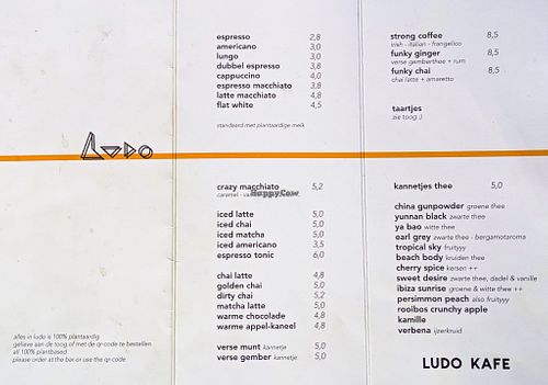 Menu page at Ludo Kafe at LUDO in Ghent