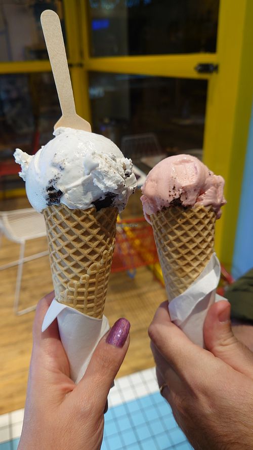 Our options: Oreo and strawberry choc at Sugar Killer in Athens