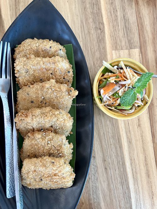 Fried “fish” with green mango side salad  #Veganuary at May Veggie Home in Bangkok