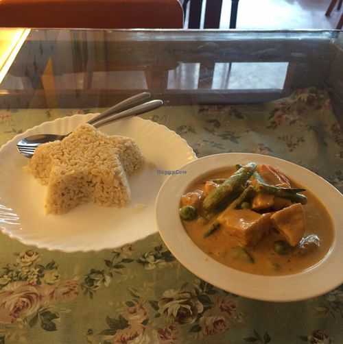 Peneang curry and brown rice  at May Veggie Home in Bangkok