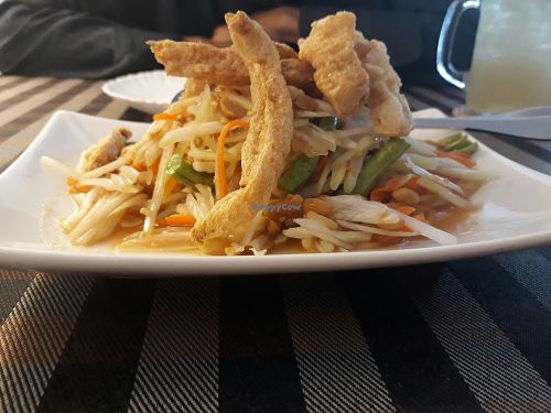 Somtam with crispy tofu at May Veggie Home in Bangkok