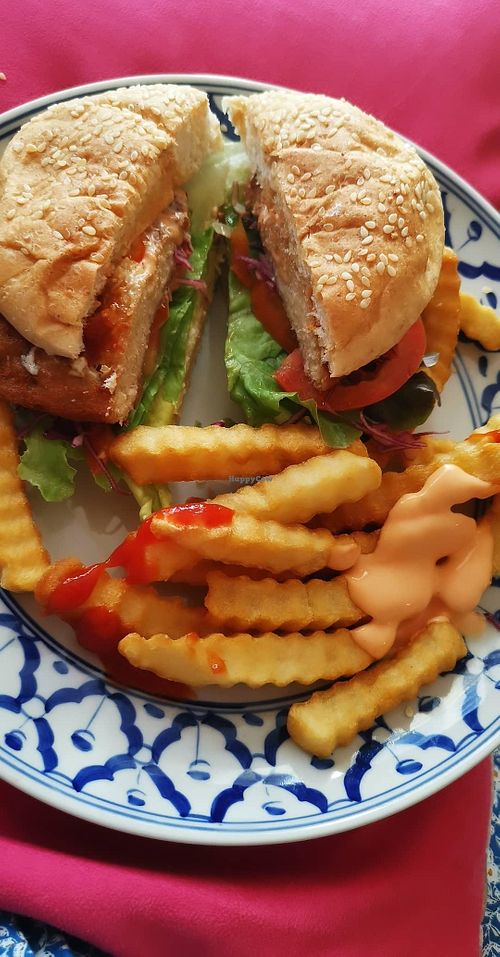Chicken burger at May Veggie Home in Bangkok