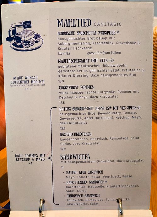 Menu page at Katers Köök at Katers Köök in Hamburg