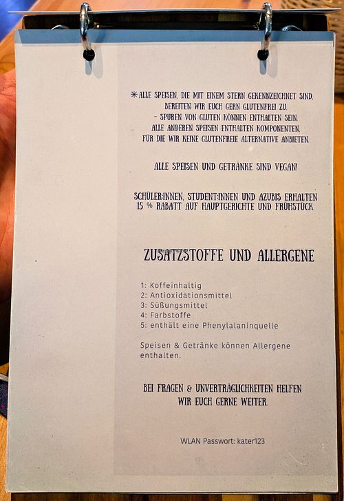 Menu page at Katers Köök at Katers Köök in Hamburg