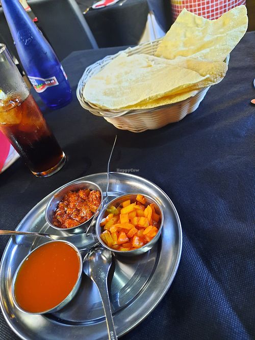 Papadums and pickle tray, without yoghurt sauce. at Buddha House in Torrox Costa