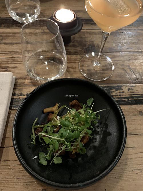 First coarse. Mushrooms and other cooked vegetables   at Høst in Copenhagen