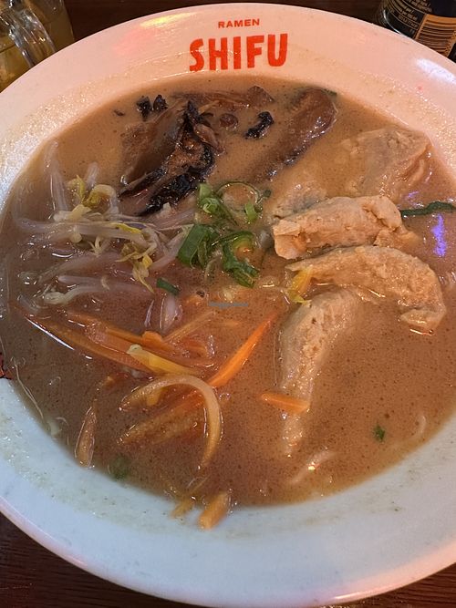 Ramen with heura chik’n. Ordered chili oil on the side 👌🏼   at Ramen Shifu - Atocha in Madrid